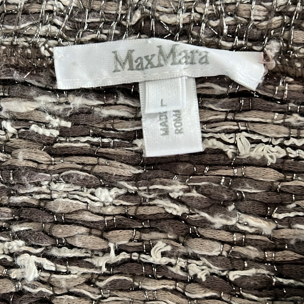 MaxMara Knitted Boucle Gray And Brown Zip Jacket Mock Neck Women’s Size Large